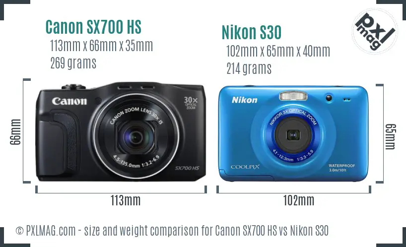 Canon SX700 HS vs Nikon S30 size comparison