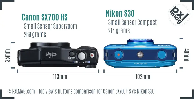 Canon SX700 HS vs Nikon S30 top view buttons comparison