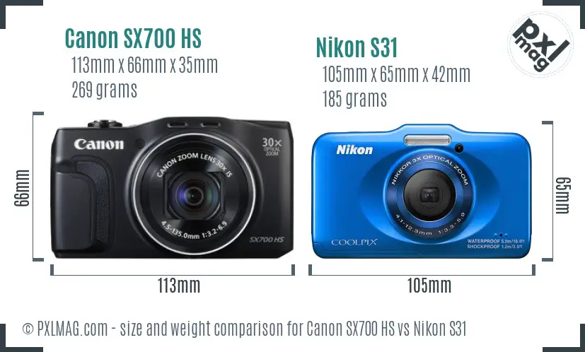 Canon SX700 HS vs Nikon S31 size comparison