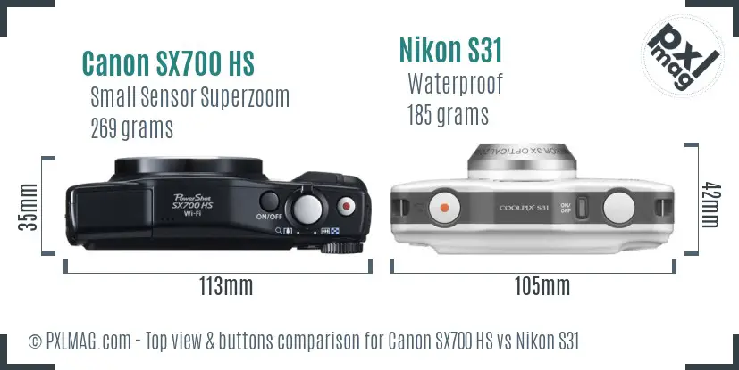 Canon SX700 HS vs Nikon S31 top view buttons comparison