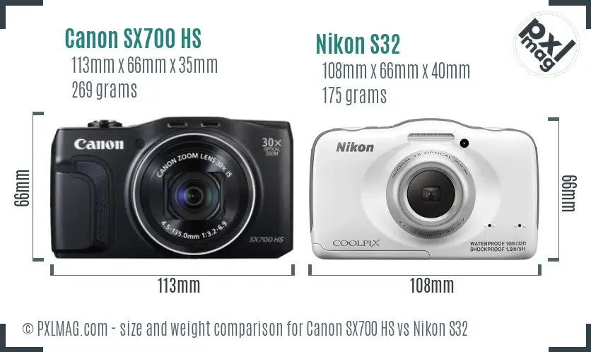 Canon SX700 HS vs Nikon S32 size comparison