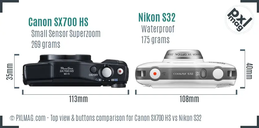 Canon SX700 HS vs Nikon S32 top view buttons comparison