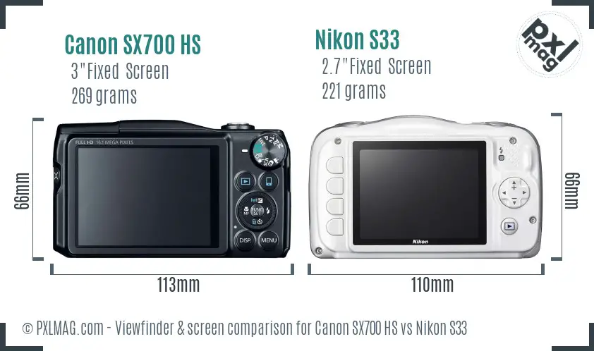 Canon SX700 HS vs Nikon S33 Screen and Viewfinder comparison