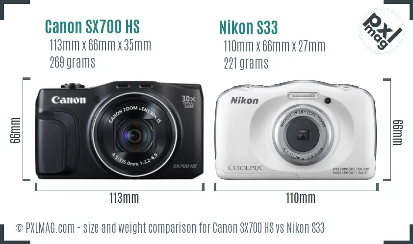 Canon SX700 HS vs Nikon S33 size comparison