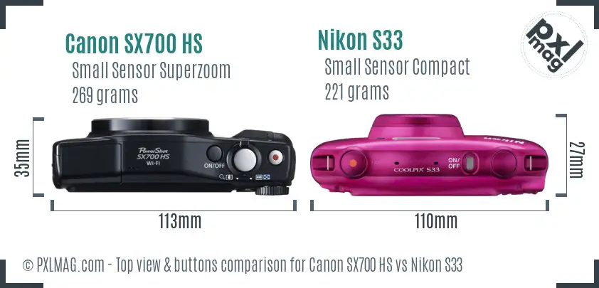 Canon SX700 HS vs Nikon S33 top view buttons comparison