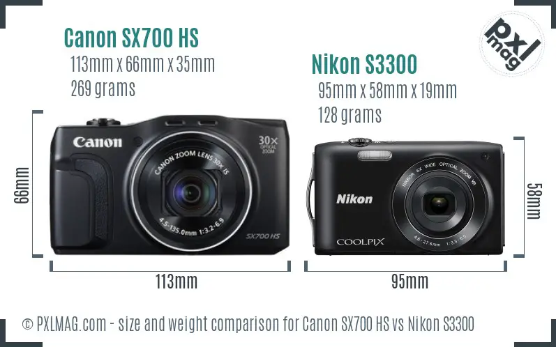 Canon SX700 HS vs Nikon S3300 size comparison