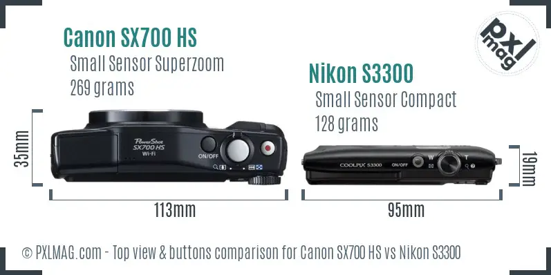 Canon SX700 HS vs Nikon S3300 top view buttons comparison