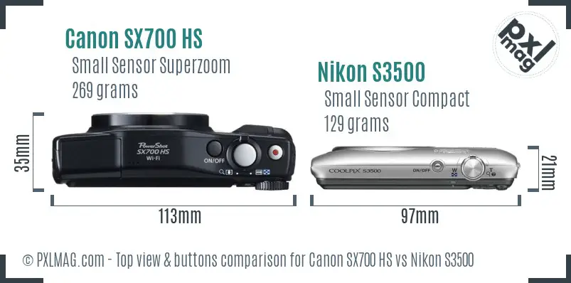 Canon SX700 HS vs Nikon S3500 top view buttons comparison Canon SX700 HS vs Nikon S3500 top view buttons comparison