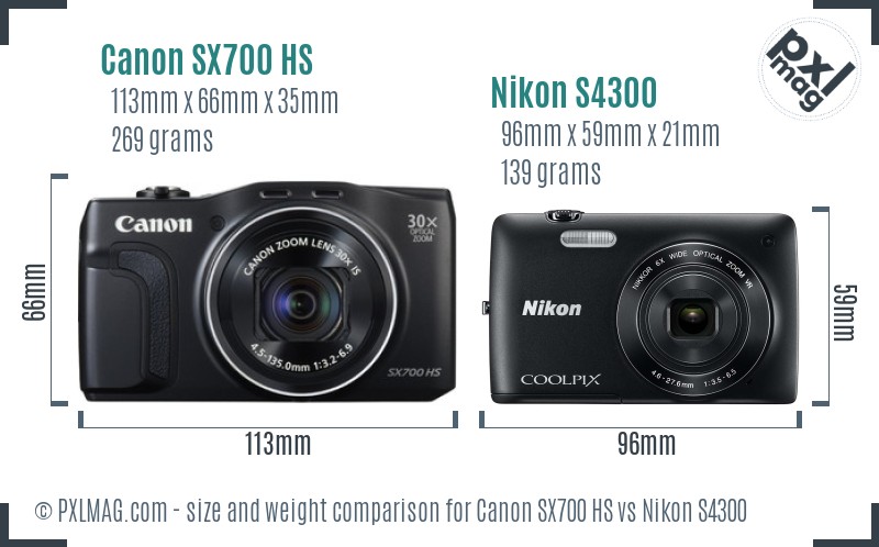 Canon SX700 HS vs Nikon S4300 size comparison Canon SX700 HS vs Nikon S4300 size comparison
