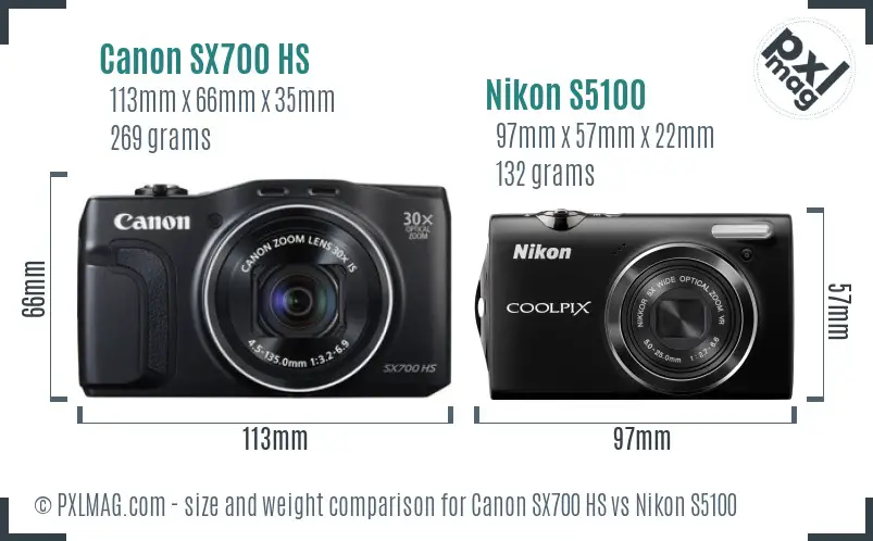 Canon SX700 HS vs Nikon S5100 size comparison Canon SX700 HS vs Nikon S5100 size comparison