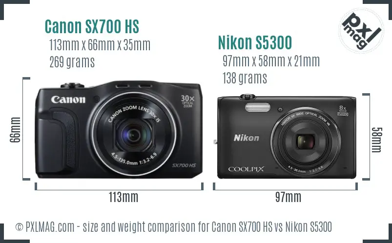 Canon SX700 HS vs Nikon S5300 size comparison Canon SX700 HS vs Nikon S5300 size comparison