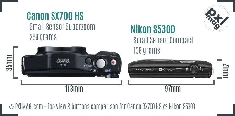 Canon SX700 HS vs Nikon S5300 top view buttons comparison Canon SX700 HS vs Nikon S5300 top view buttons comparison