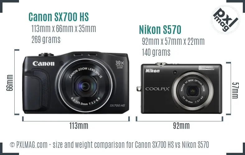 Canon SX700 HS vs Nikon S570 size comparison