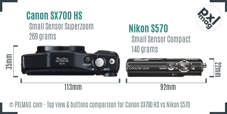 Canon SX700 HS vs Nikon S570 top view buttons comparison