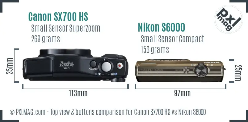 Canon SX700 HS vs Nikon S6000 top view buttons comparison