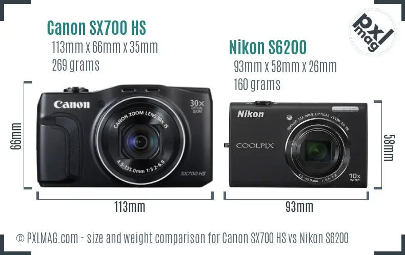 Canon SX700 HS vs Nikon S6200 size comparison