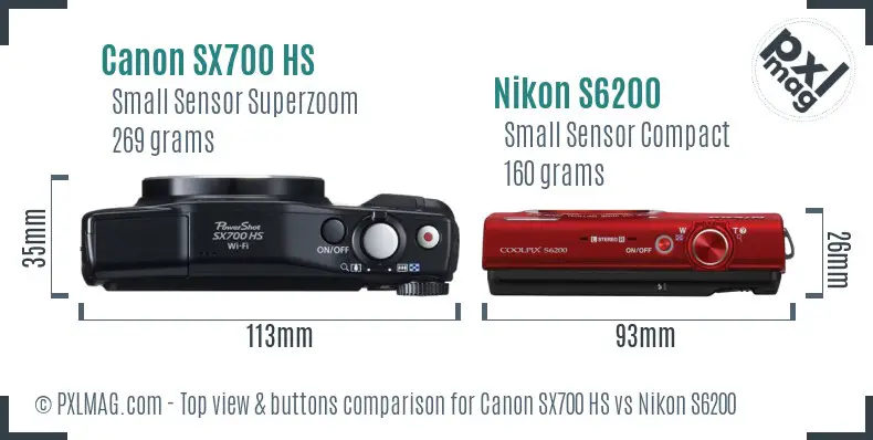 Canon SX700 HS vs Nikon S6200 top view buttons comparison