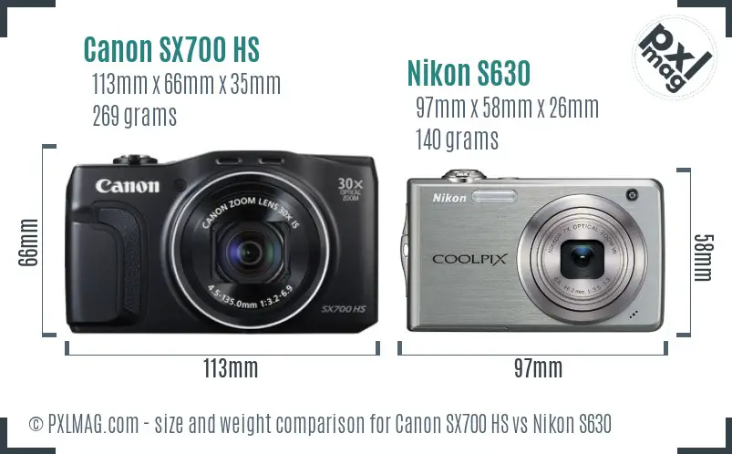 Canon SX700 HS vs Nikon S630 size comparison Canon SX700 HS vs Nikon S630 size comparison