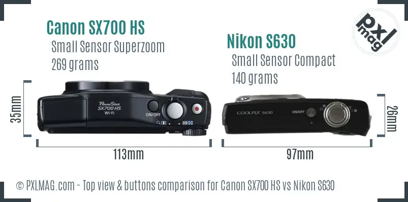 Canon SX700 HS vs Nikon S630 top view buttons comparison Canon SX700 HS vs Nikon S630 top view buttons comparison