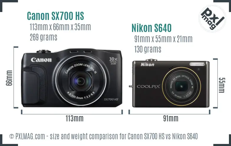 Canon SX700 HS vs Nikon S640 size comparison