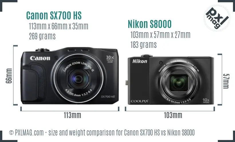 Canon SX700 HS vs Nikon S8000 size comparison Canon SX700 HS vs Nikon S8000 size comparison