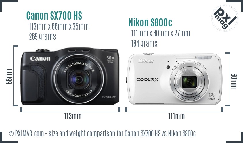Canon SX700 HS vs Nikon S800c size comparison