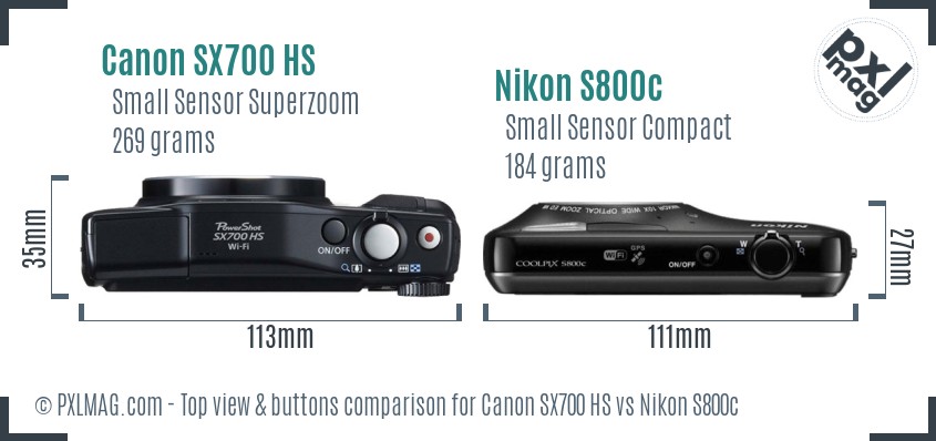 Canon SX700 HS vs Nikon S800c top view buttons comparison