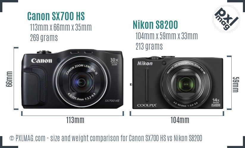 Canon SX700 HS vs Nikon S8200 size comparison