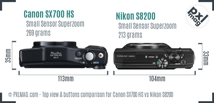 Canon SX700 HS vs Nikon S8200 top view buttons comparison