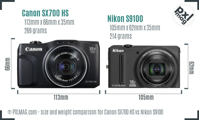 Canon SX700 HS vs Nikon S9100 size comparison