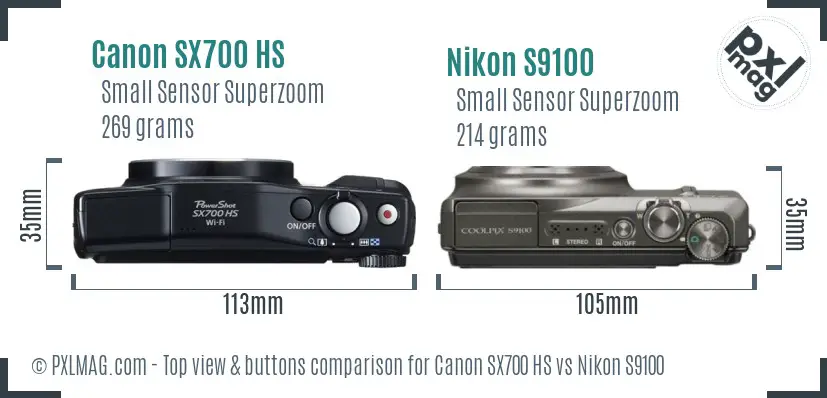 Canon SX700 HS vs Nikon S9100 top view buttons comparison