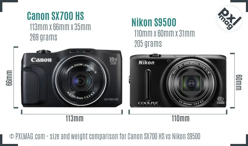 Canon SX700 HS vs Nikon S9500 size comparison