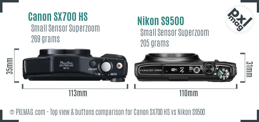 Canon SX700 HS vs Nikon S9500 top view buttons comparison