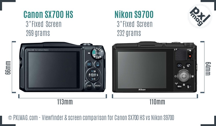 Canon SX700 HS vs Nikon S9700 Screen and Viewfinder comparison