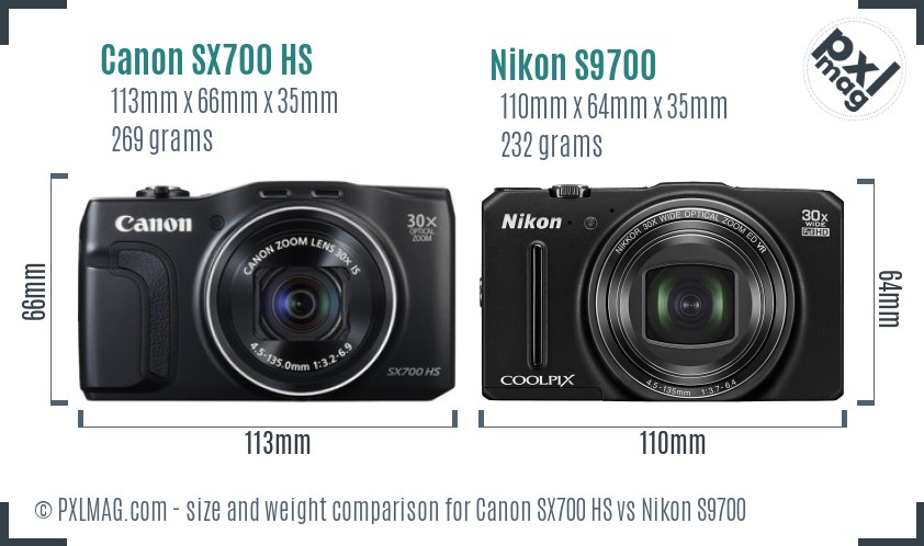 Canon SX700 HS vs Nikon S9700 size comparison