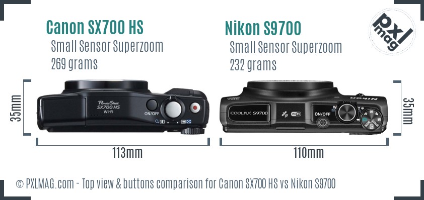 Canon SX700 HS vs Nikon S9700 top view buttons comparison