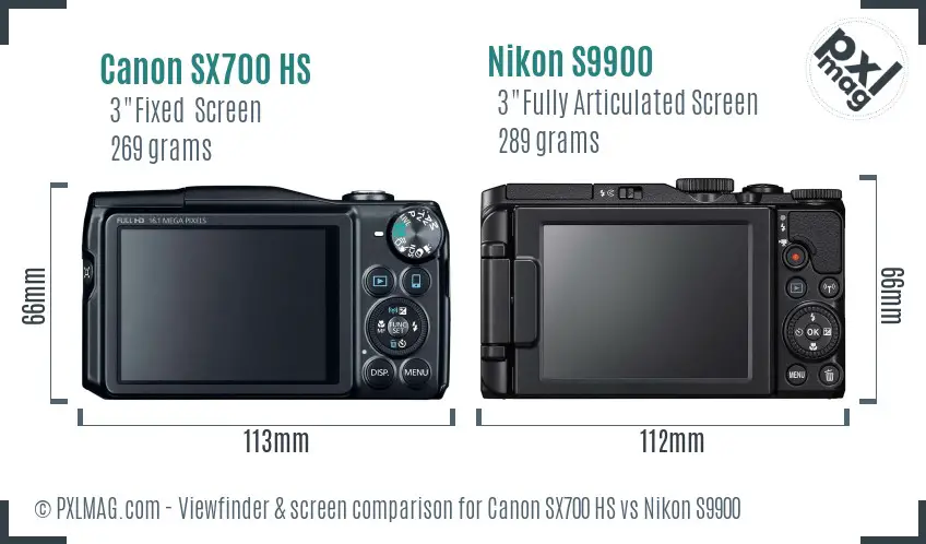 Canon SX700 HS vs Nikon S9900 Screen and Viewfinder comparison