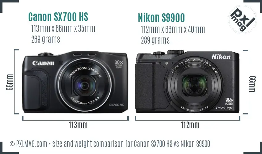 Canon SX700 HS vs Nikon S9900 size comparison