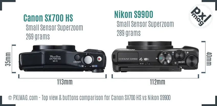 Canon SX700 HS vs Nikon S9900 top view buttons comparison