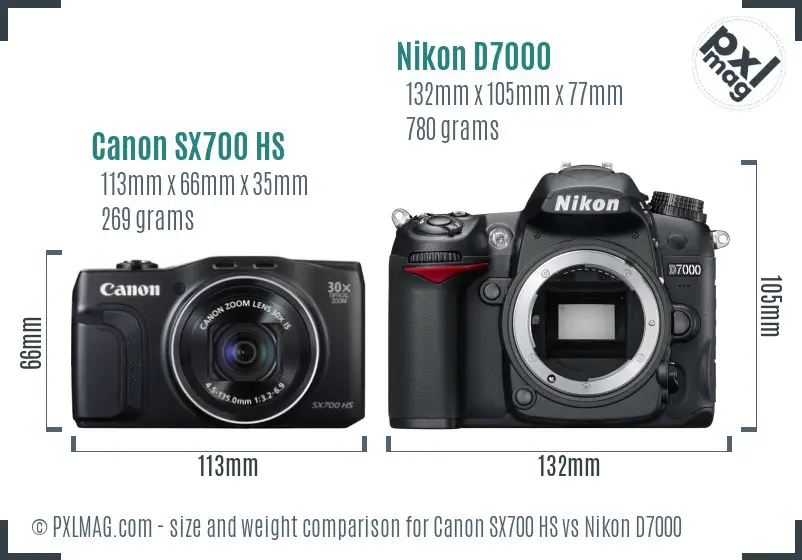 Canon SX700 HS vs Nikon D7000 size comparison