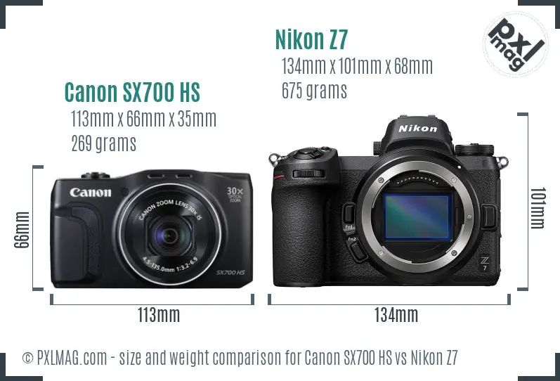 Canon SX700 HS vs Nikon Z7 size comparison