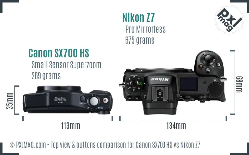 Canon SX700 HS vs Nikon Z7 top view buttons comparison