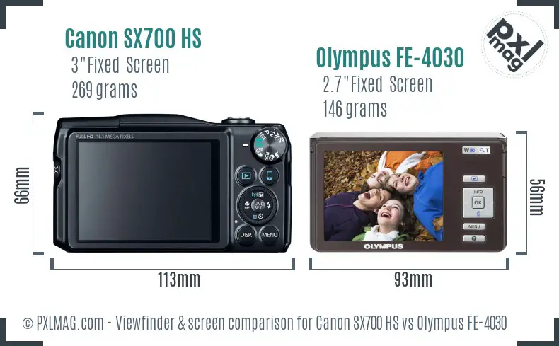 Canon SX700 HS vs Olympus FE-4030 Screen and Viewfinder comparison