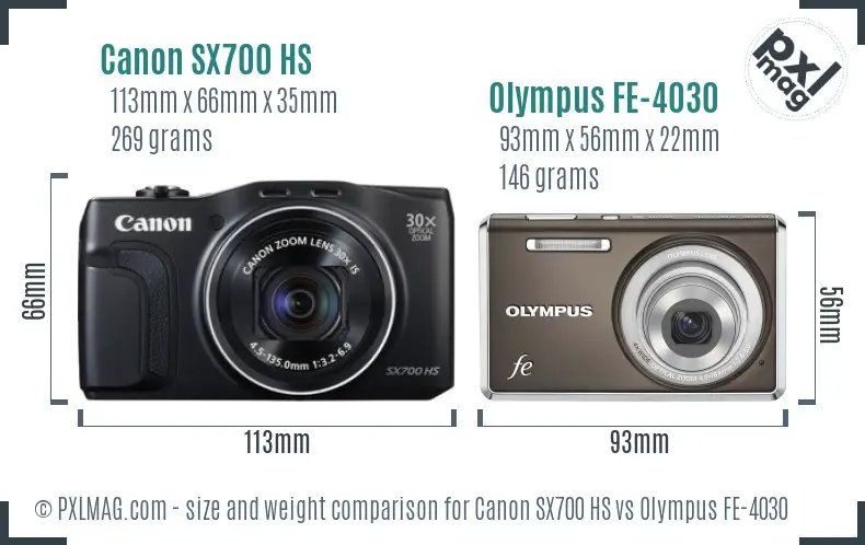 Canon SX700 HS vs Olympus FE-4030 size comparison