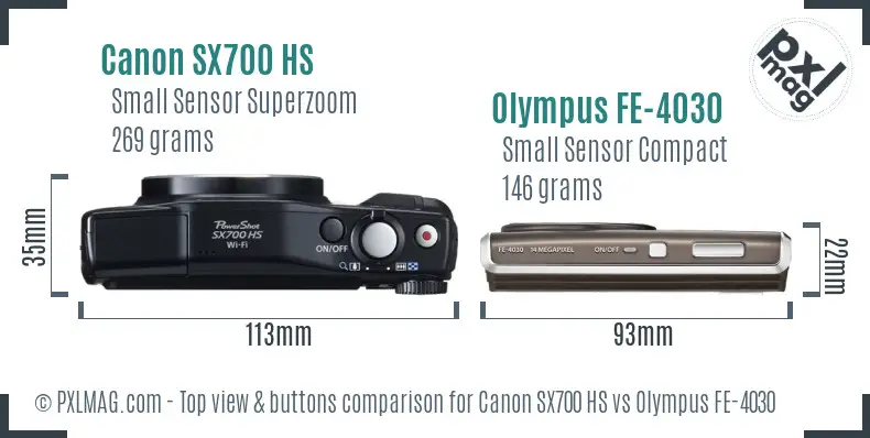 Canon SX700 HS vs Olympus FE-4030 top view buttons comparison