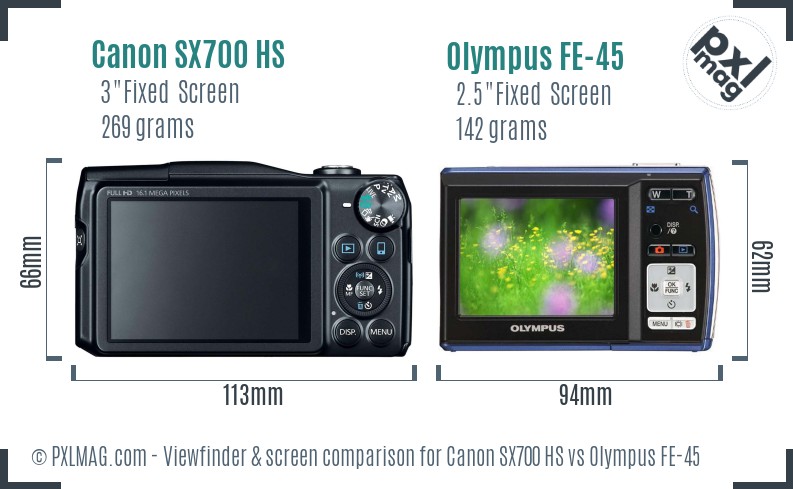 Canon SX700 HS vs Olympus FE-45 Screen and Viewfinder comparison