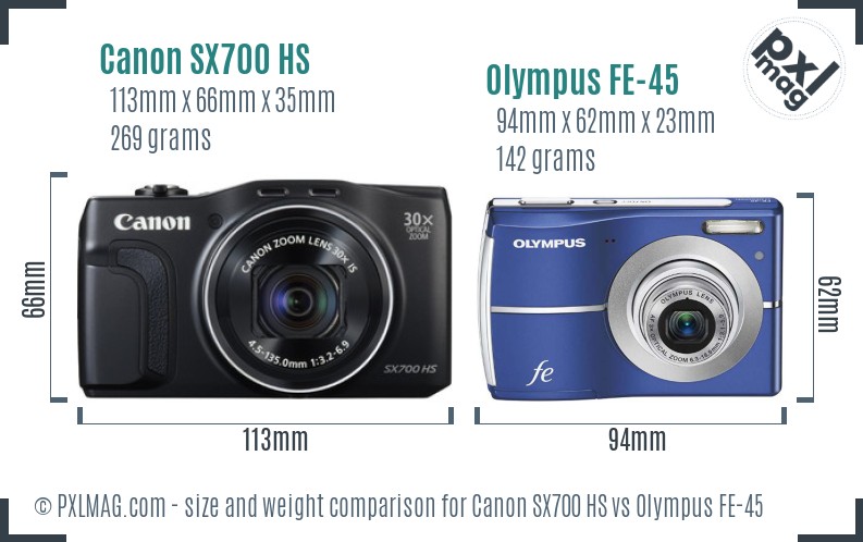 Canon SX700 HS vs Olympus FE-45 size comparison Canon SX700 HS vs Olympus FE-45 size comparison