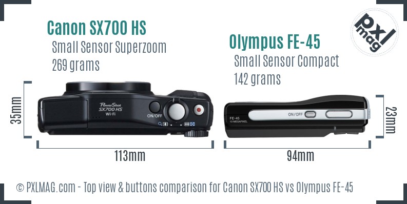 Canon SX700 HS vs Olympus FE-45 top view buttons comparison