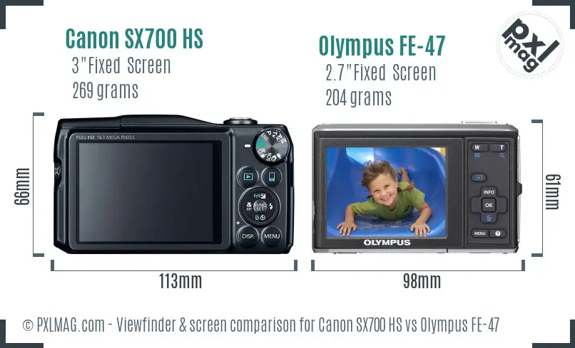 Canon SX700 HS vs Olympus FE-47 Screen and Viewfinder comparison