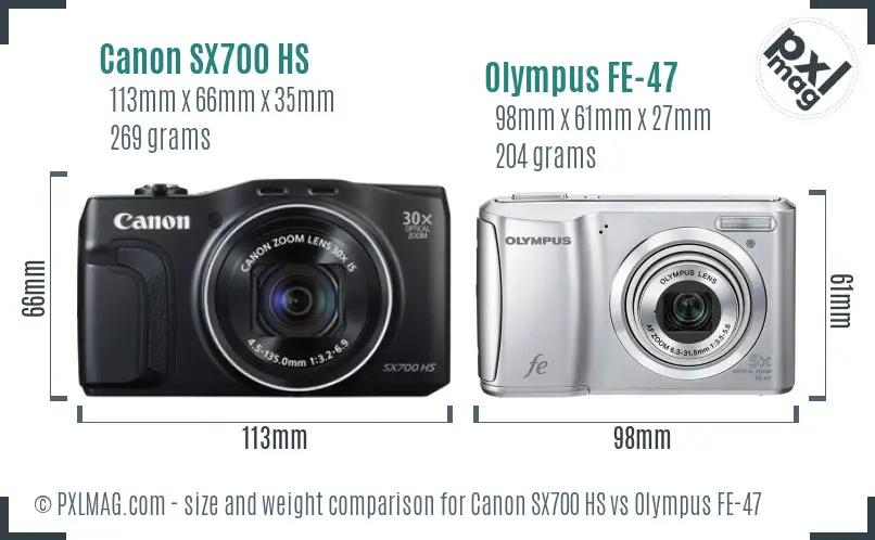Canon SX700 HS vs Olympus FE-47 size comparison